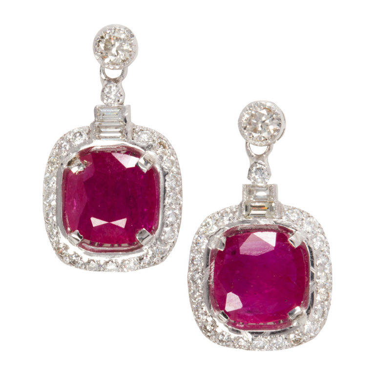 14k White Gold Ruby and Diamond Earrings
