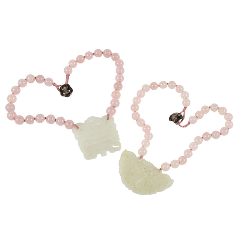 White Jade and Rose Quartz Pendant Necklaces