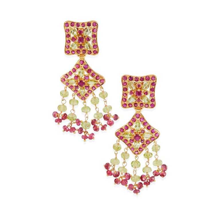 Gold, Ruby and Peridot Earclips