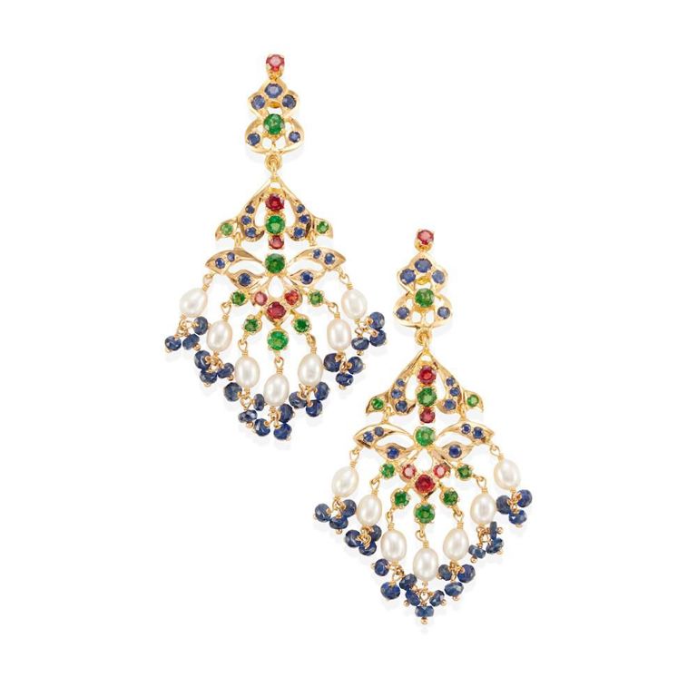 Ruby, Sapphire, Emerald and Pearl Earclips