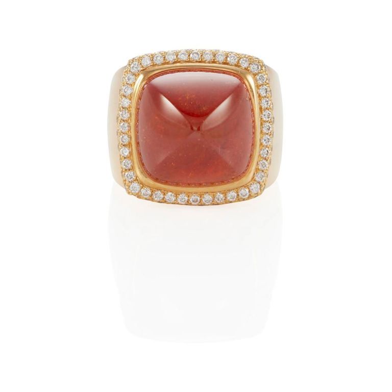18k Gold, Orange Tourmaline and Diamond Ring