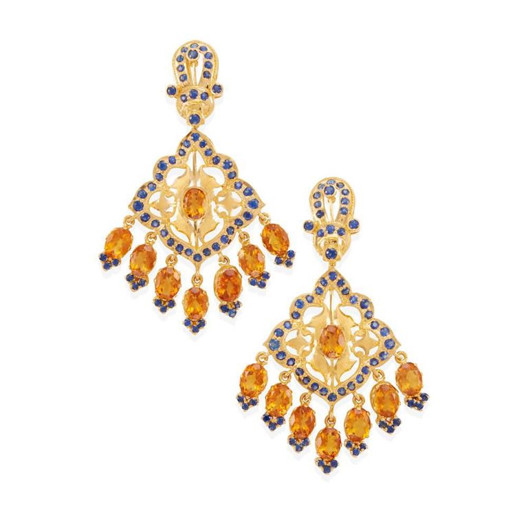 14k Gold, Sapphire and Citrine Earrings