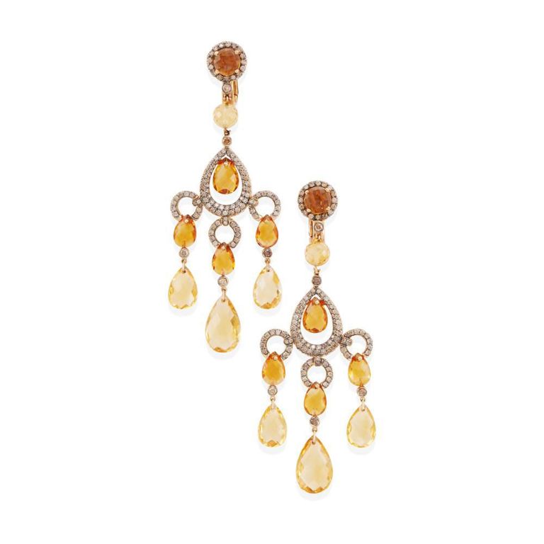 Citrine and Diamond Earclips