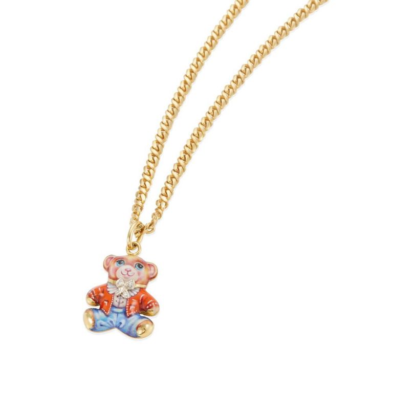 18k Gold Enamel and Diamond Pendant Necklace