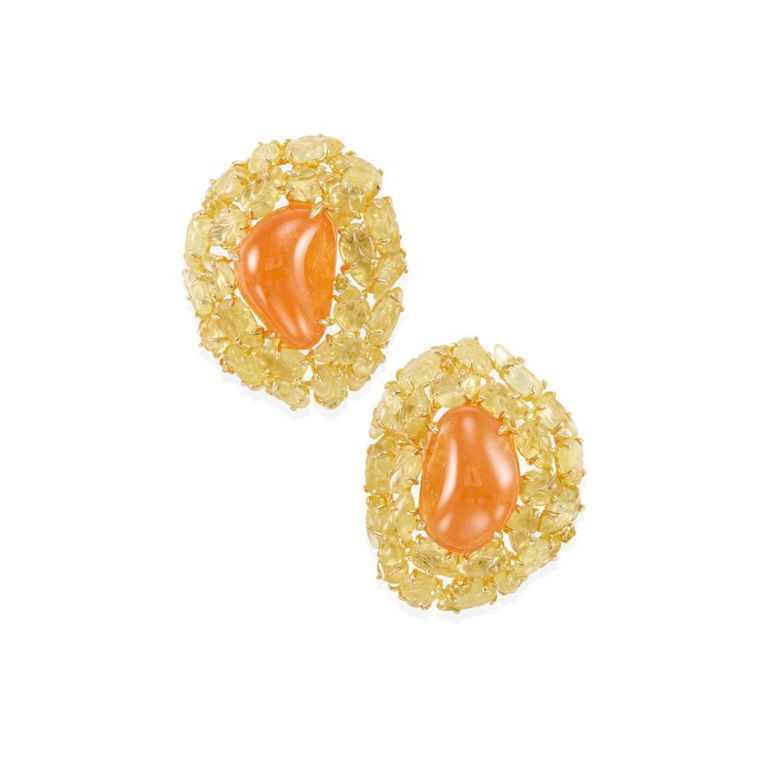 18k Gold Garnet, Sapphire and Diamond Ear Clips