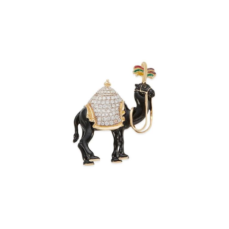 18k Gold Diamond and Enamel Camel Brooch/Pendant
