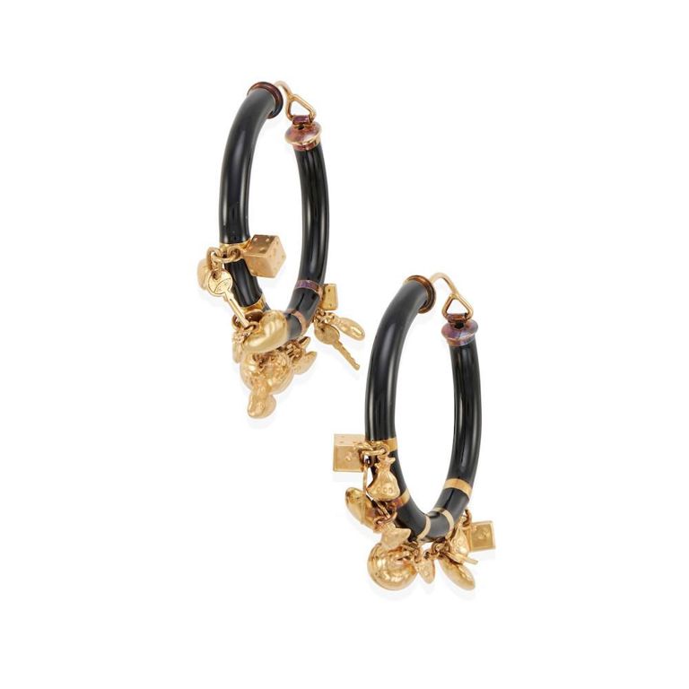 18k Gold and Enamel Hoop Earrings