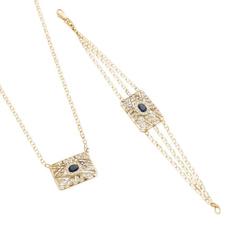 18k Gold Sapphire, Diamond Bracelet and Necklace