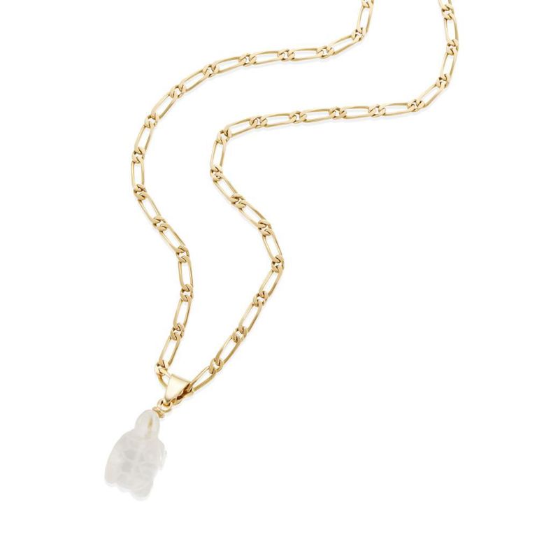 18k Gold Rock Crystal Pendant Necklace