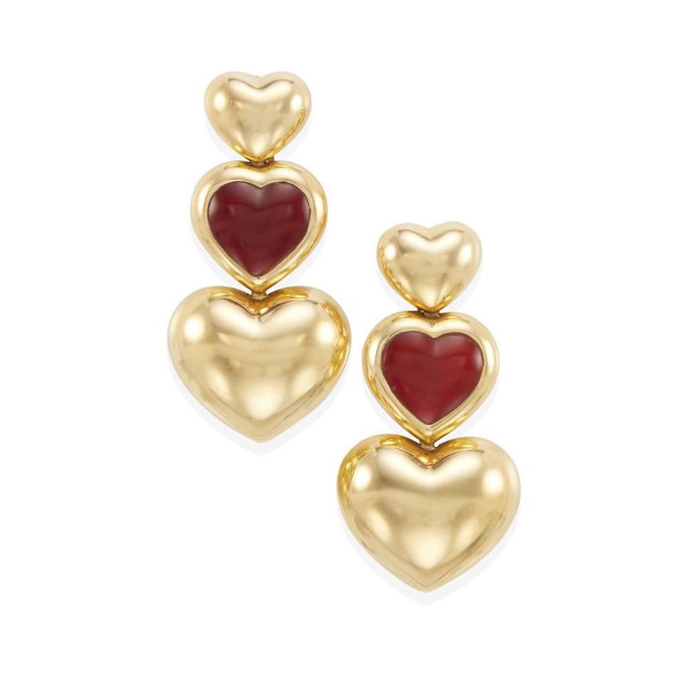 18k Yellow Gold Carnelian Heart Earrings
