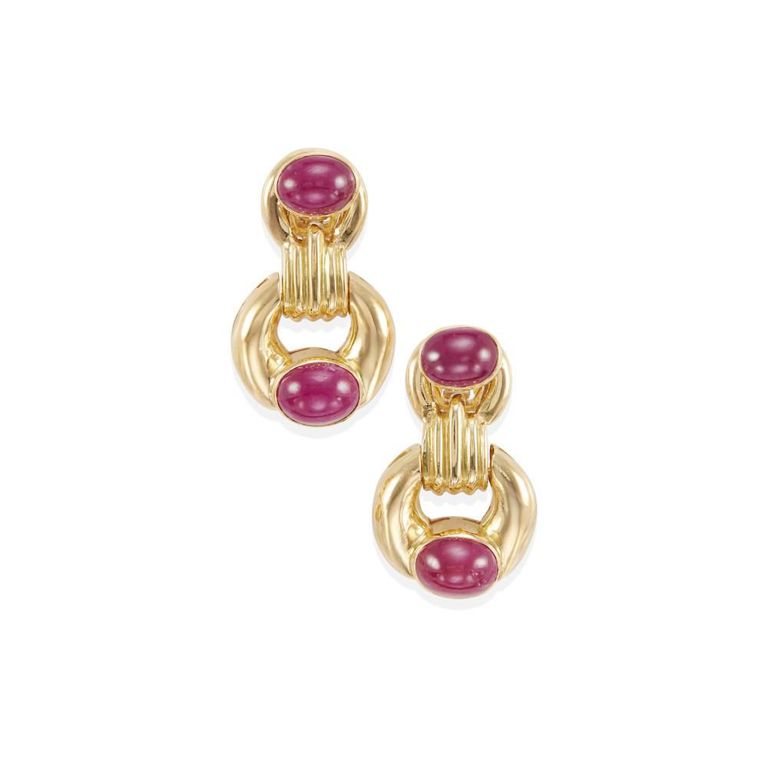 18k Yellow Gold Ruby Ear Clips