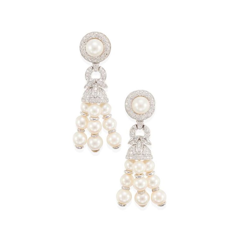 18k White Gold Pearl and Diamond Ear Clips