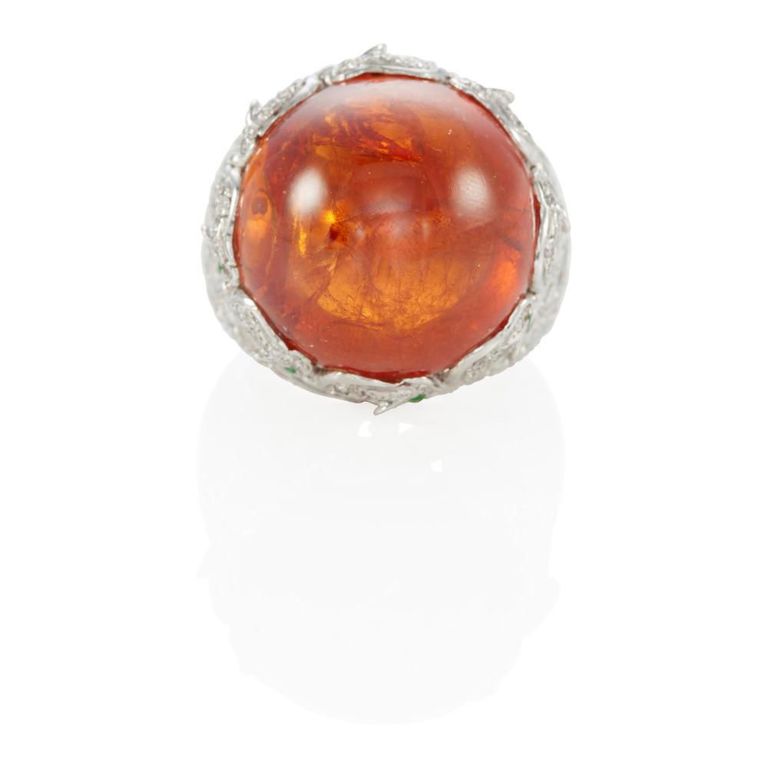 18k Gold, Fire Opal, Tsavorite and Diamond Ring