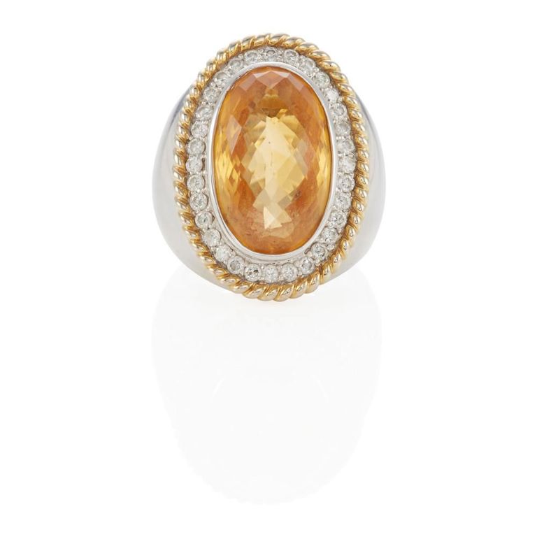 18k Gold, Citrine and Diamond Ring