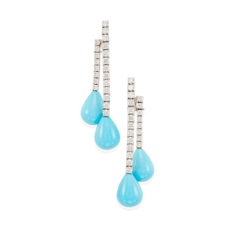 18k Gold Turquoise and Diamond Earrings