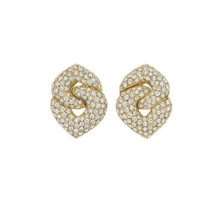18k Yellow Gold Diamond Double Heart Earrings