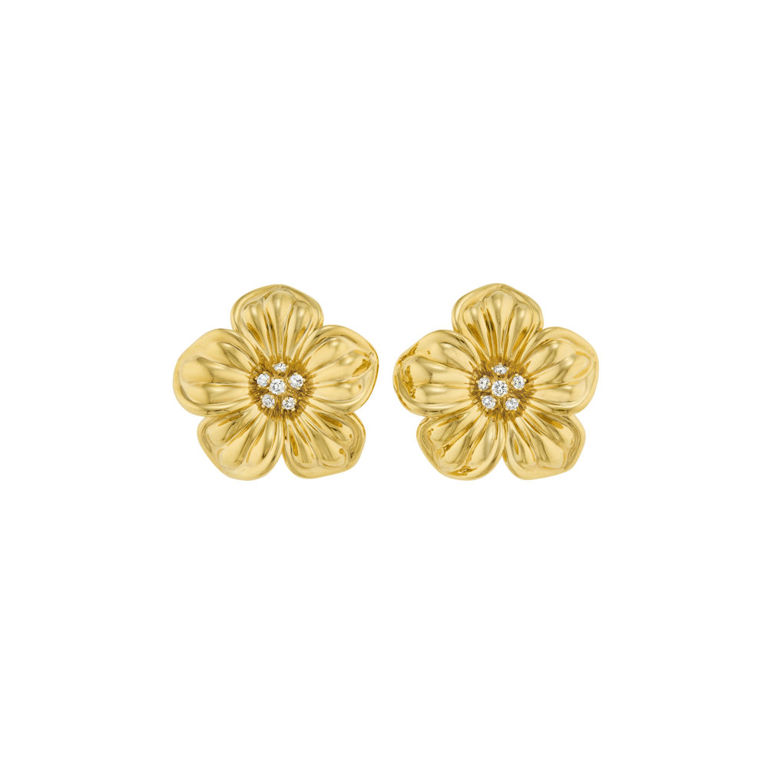 18k Yellow Gold Diamond Flower Earrings