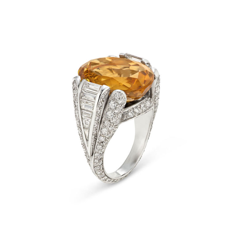 Platinum Citrine and Diamond Ring