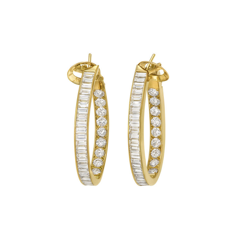 18k Yellow Gold Diamond Hoop Earrings