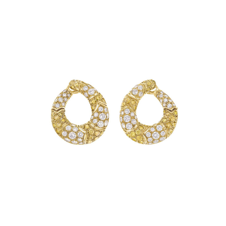 18k Yellow Gold Diamond Hoop Earrings