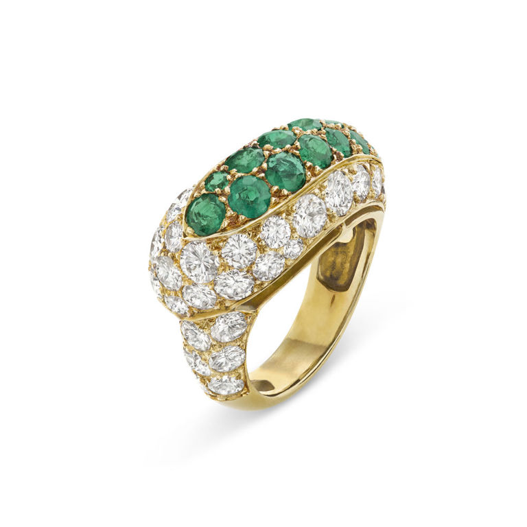 18k Yellow Gold Emerald and Diamond Ring