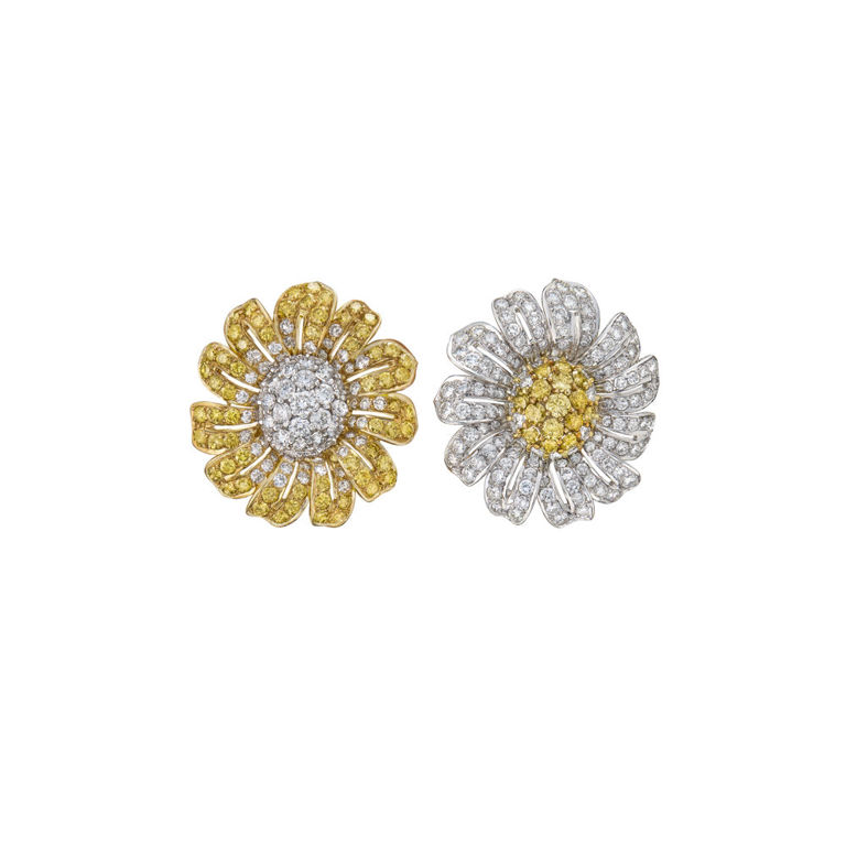 18k Yellow and Rose Gold Diamond Flower Earrings