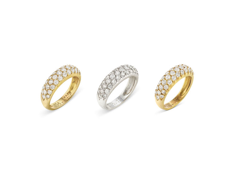 Three 18k Tri-Color Gold and Diamond Rings