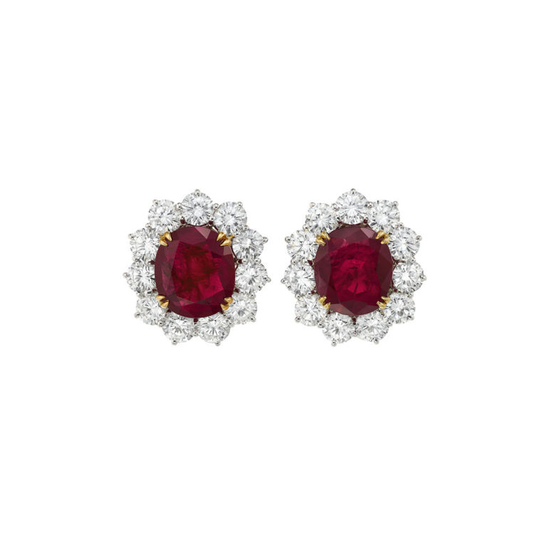18k Bi-Color Gold Ruby and Diamond Earrings