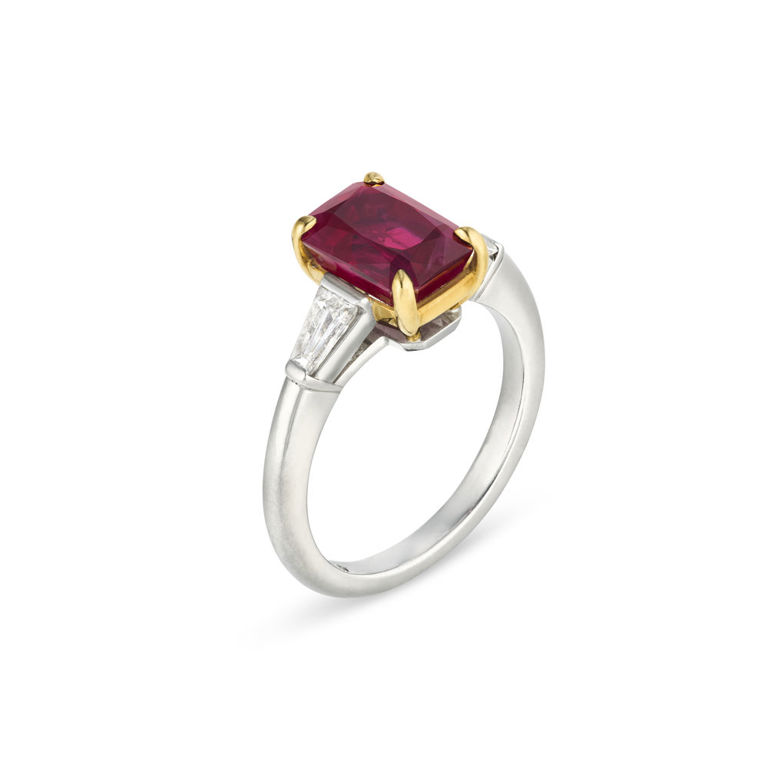 Platinum and 18k Yellow Gold Ruby and Diamond Ring
