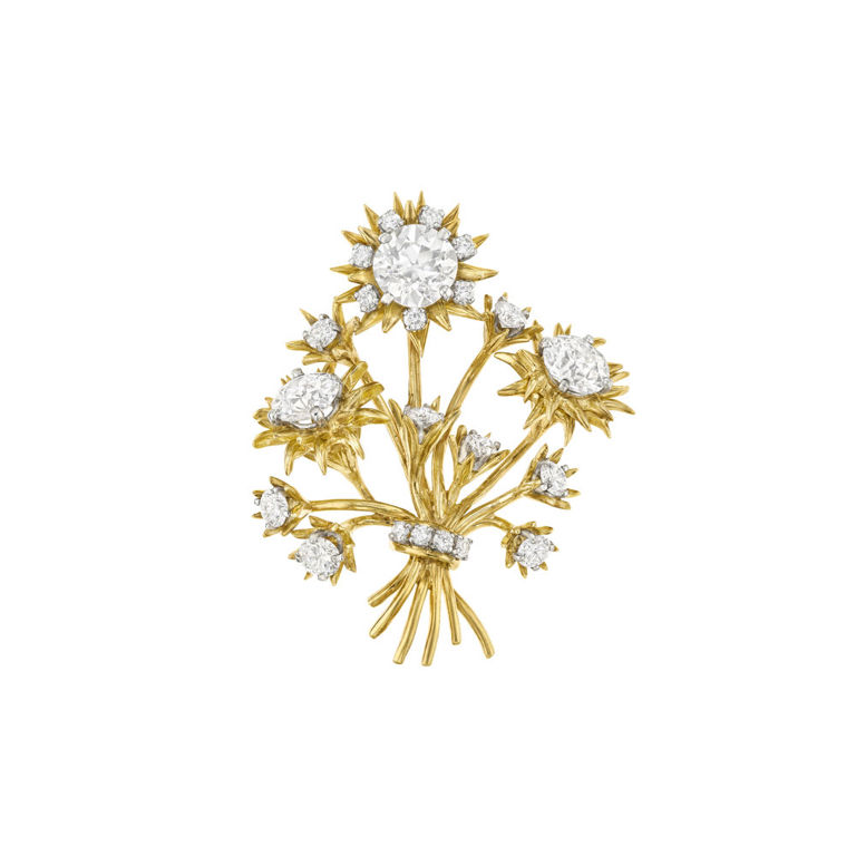 18k Yellow Gold Diamond Brooch