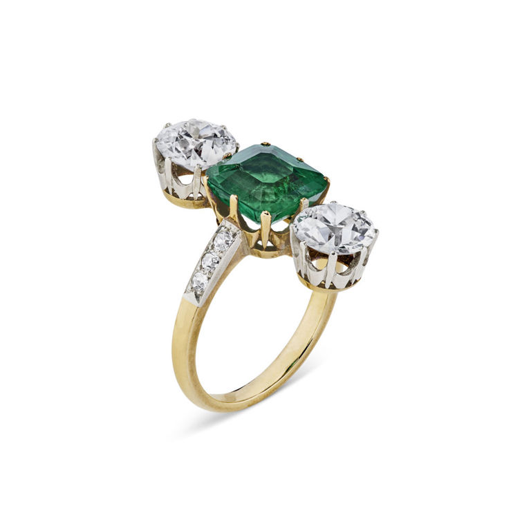 Platinum and Yellow Gold Emerald and Diamond Ring