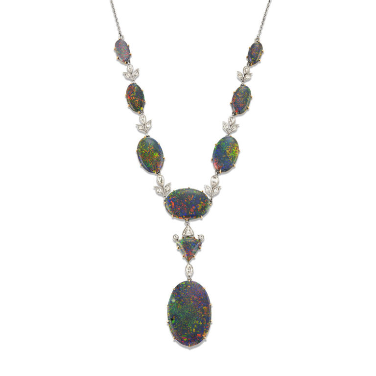 Bi-Color Gold Opal and Diamond Pendant Necklace