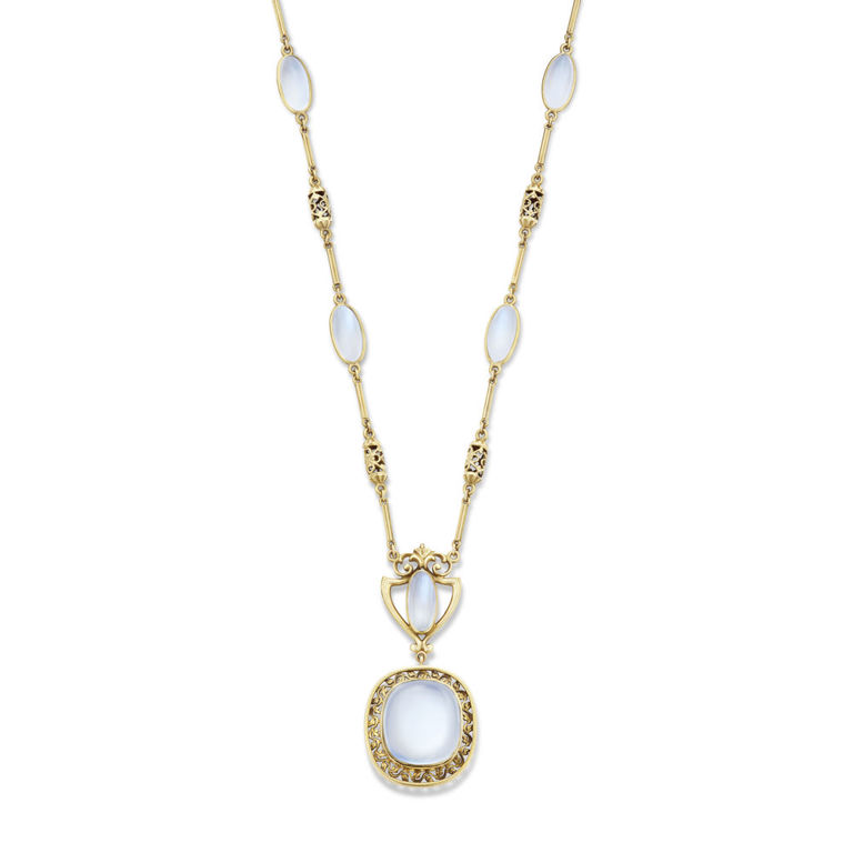 14k Yellow Gold Moonstone Pendant Necklace