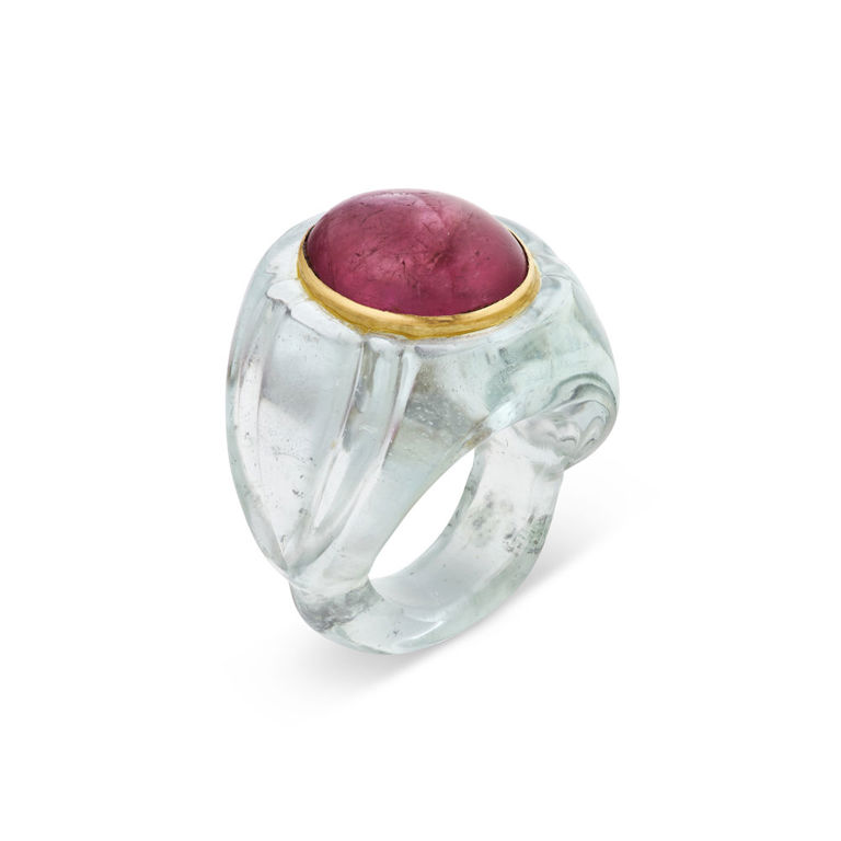 Yellow Gold Tourmaline and Aquamarine Ring