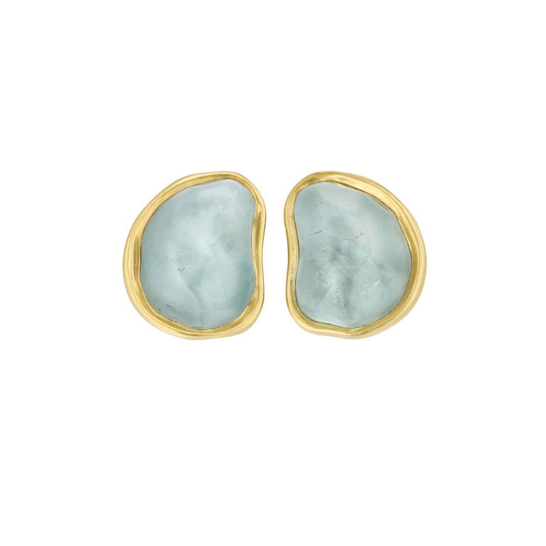 18k Yellow Gold Aquamarine Nugget Earrings