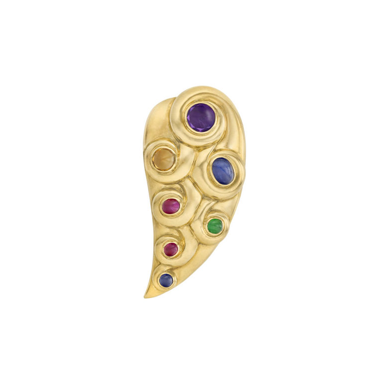 18k Yellow Gold Multi-Gem Clip Brooch