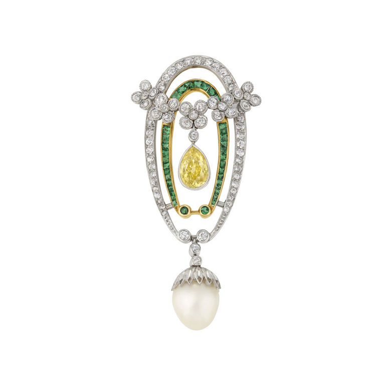 Platinum-Topped Gold Multi-Gem Pendant/Brooch