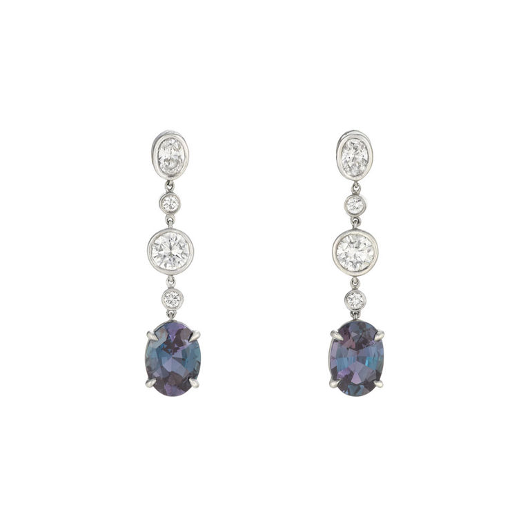 Platinum Alexandrite and Diamond Pendant Earrings