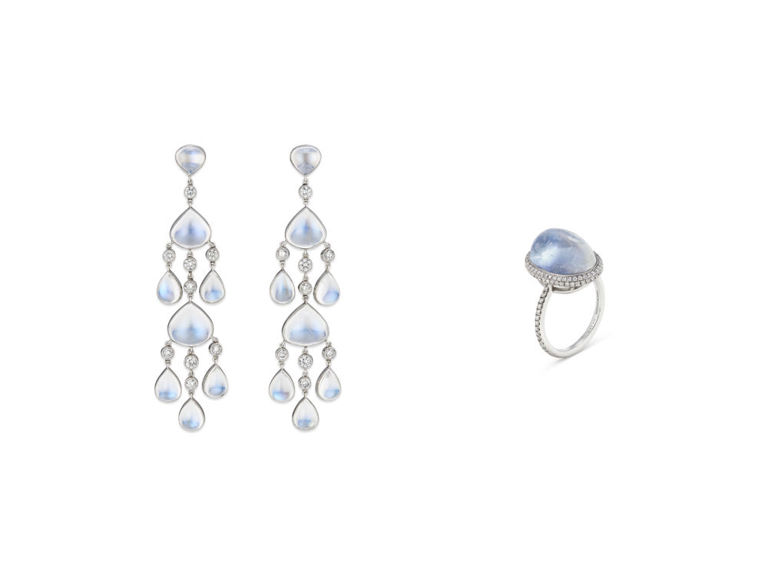 Platinum Moonstone and Diamond Jewelry Set