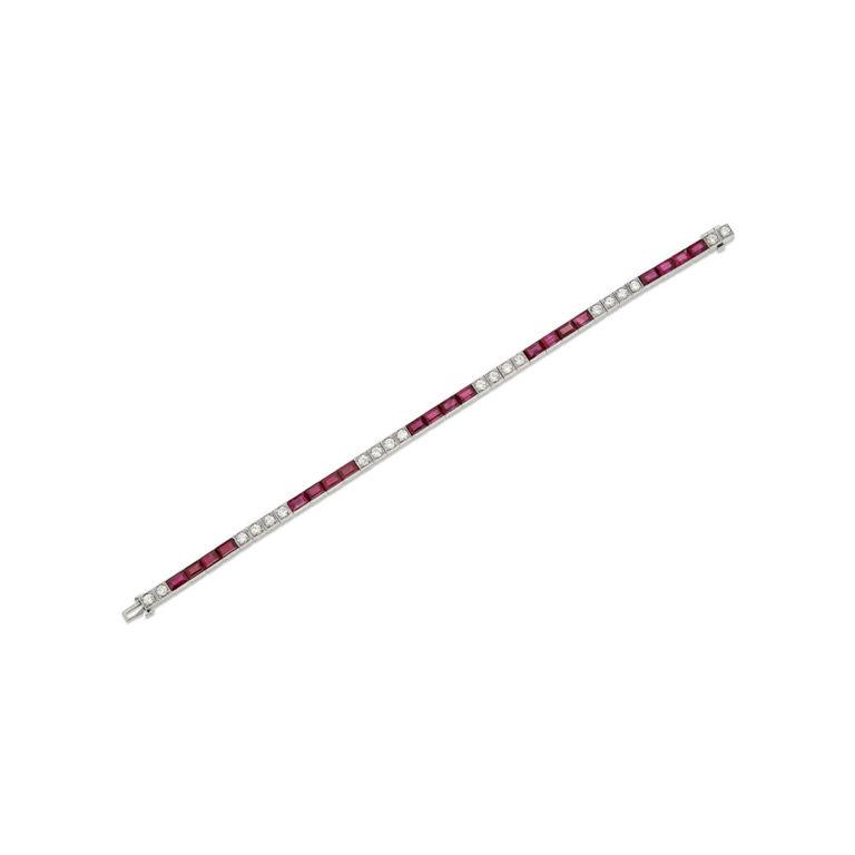 Platinum Ruby and Diamond Line Bracelet