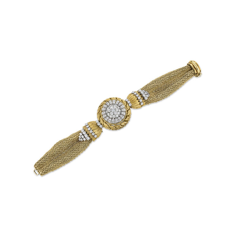 Yellow Gold and Platinum Diamond Mesh Bracelet