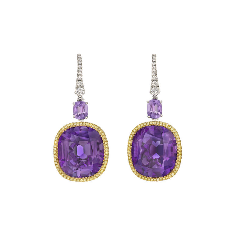 Platinum and Gold Amethyst and Diamond Earrings