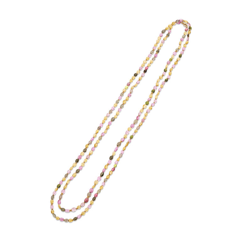 18k Gold Citrine and Tourmaline Bead Necklace