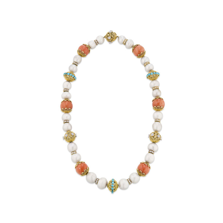 18k Yellow Gold and Platinum Multi-Gem Necklace
