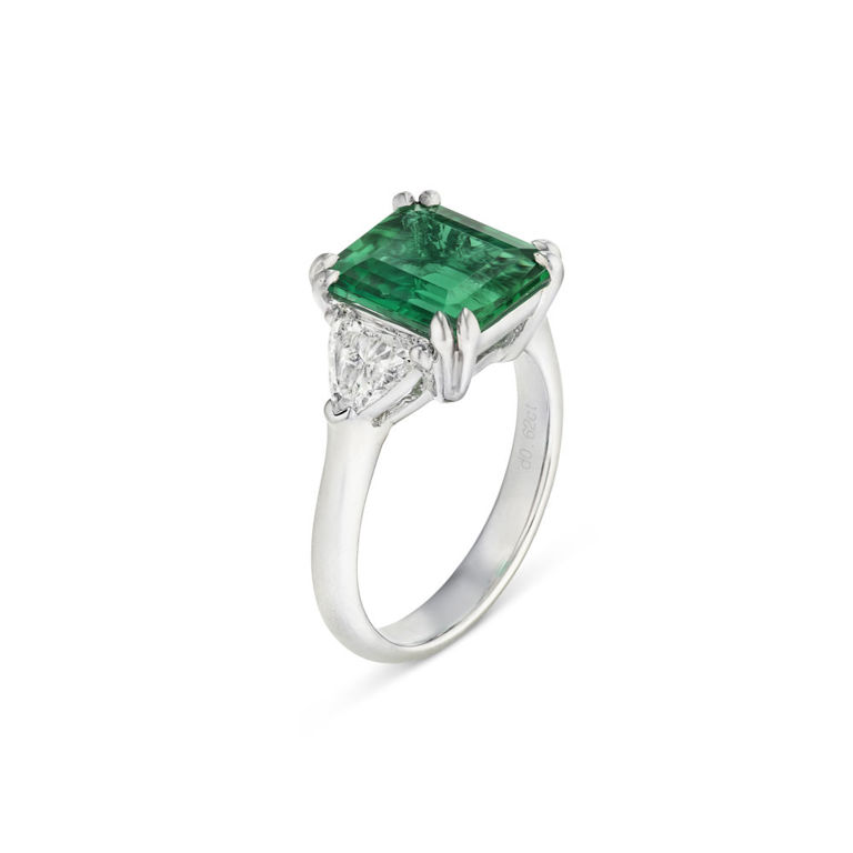 Platinum Emerald and Diamond Ring