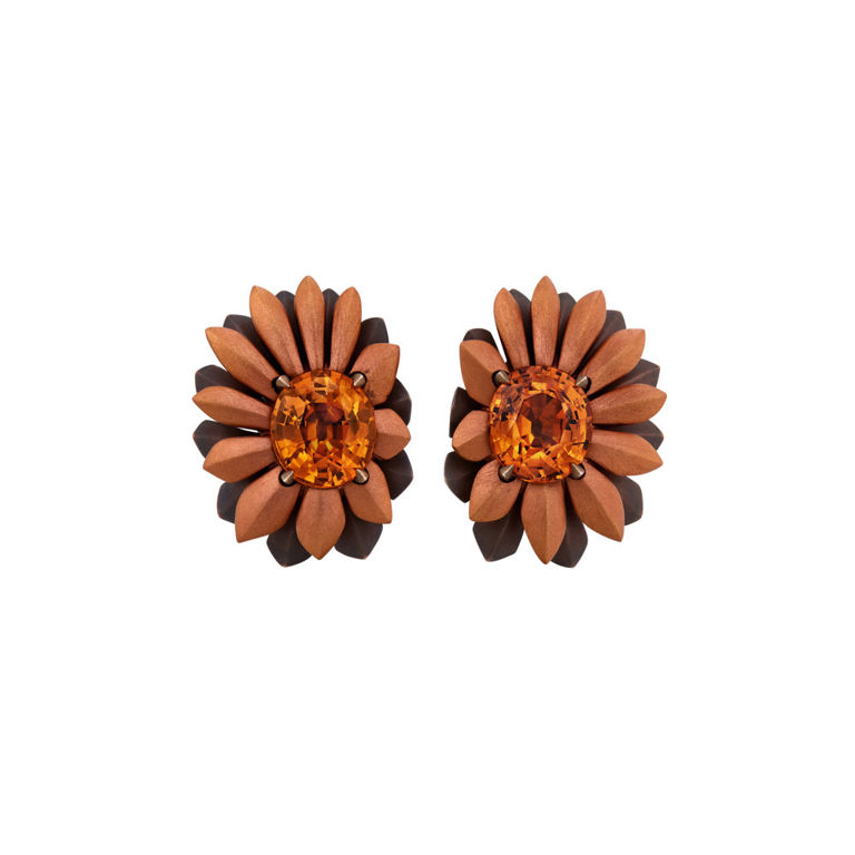 18k Gold, Bronze and Aluminum Garnet Earrings