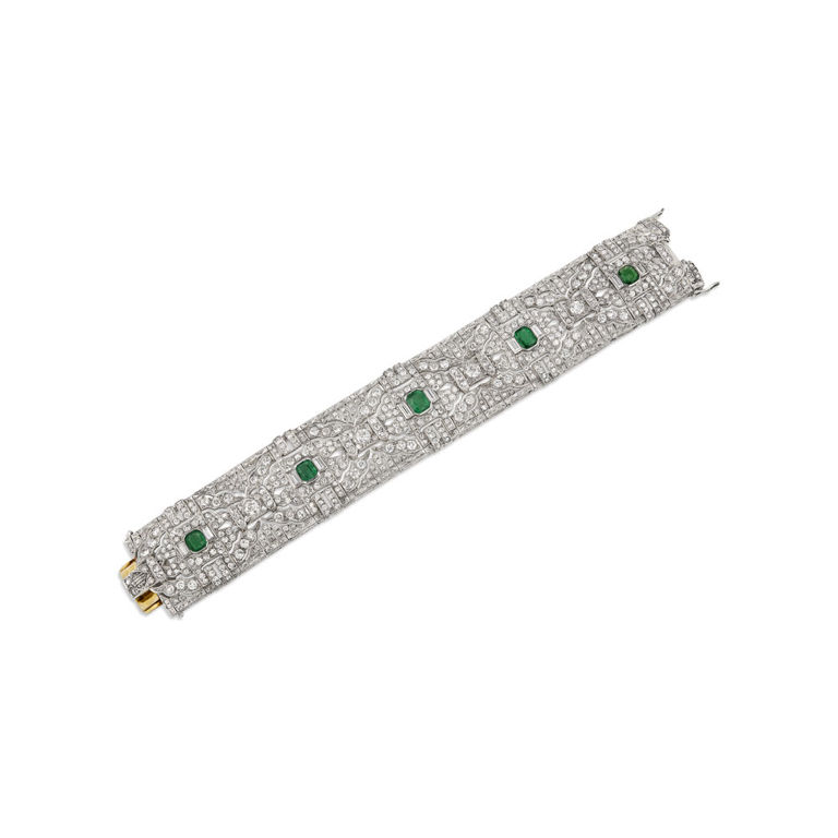 Platinum Emerald and Diamond Bracelet