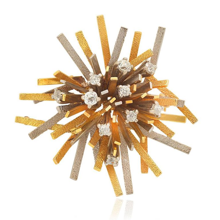 18k Two-Tone Gold Diamond Brooch
