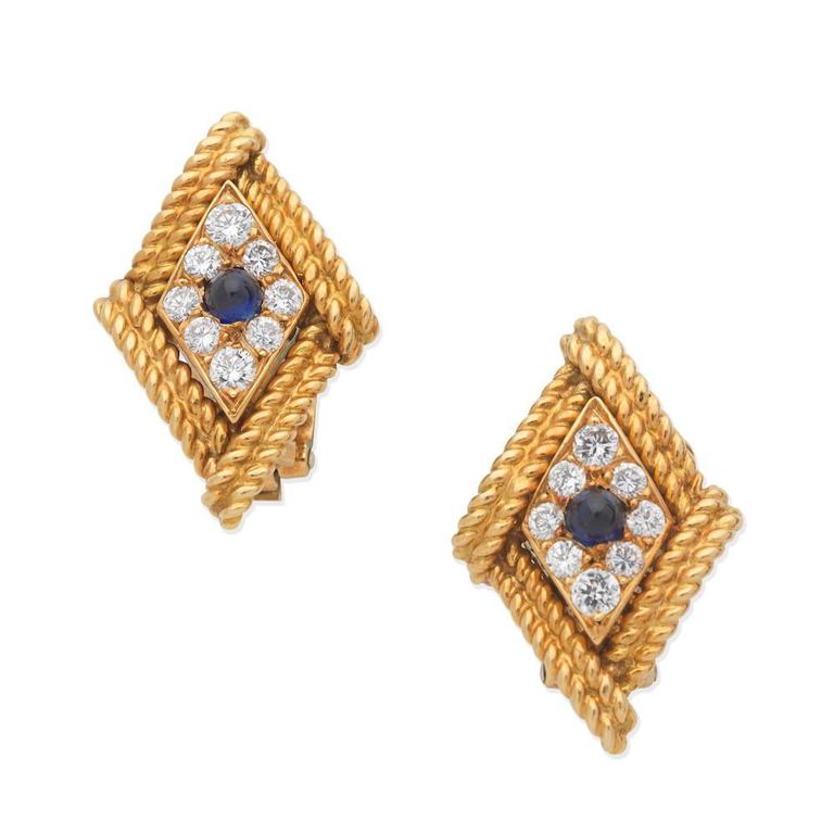 18k Gold Sapphire and Diamond Earclips