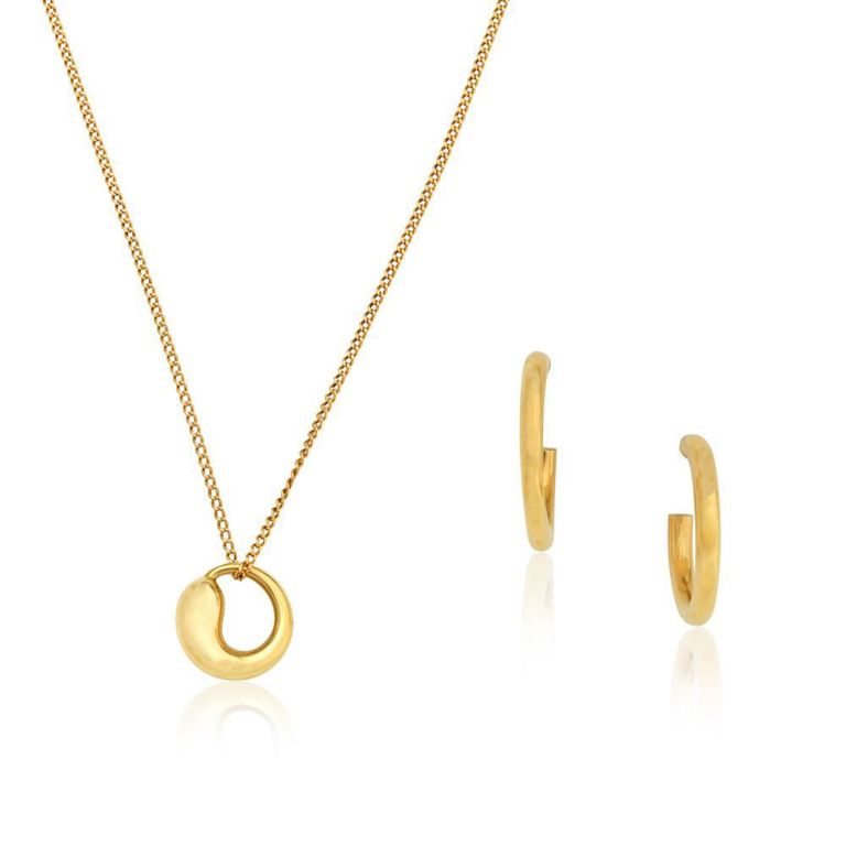 18k Gold Pendant Necklace and Earhoops